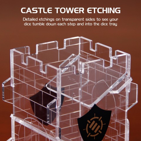 ENHANCE Dice Tower Dice Tray for Tabletop RPG Games with Castle Design - Clear