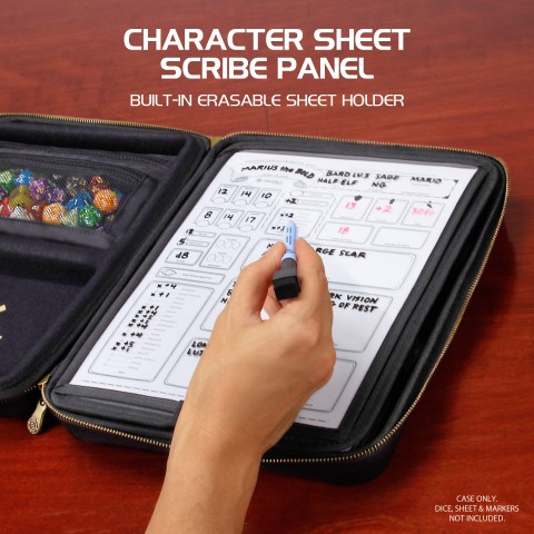 ENHANCE Tabletop RPG Organizer Case - DnD Organizer with Character Sheet Holder - Black