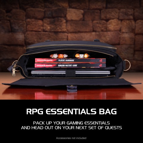 ENHANCE Tabletop RPG Player's Essentials Bag- Dungeons and Dragons Messenger Bag - Black