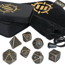 ENHANCE DnD Metal Dice Set - 7pc Polyhedral Dice with Storage Case and Dice Bag - Ancient Bronze