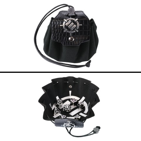 ENHANCE DnD 7pc Metal Dice with 2-in-1 Dice Bag/Tray (Collector Edition Black) - Dragon Black