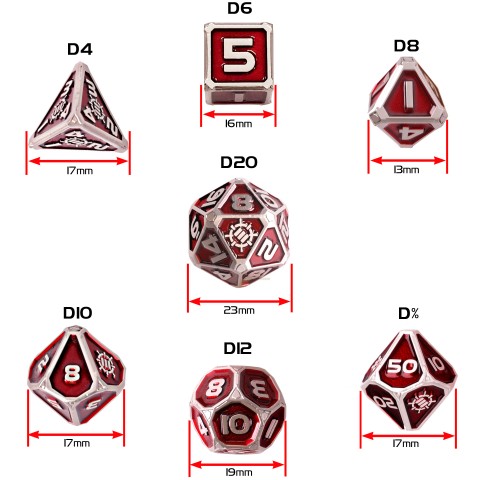 ENHANCE DnD 7pc Metal Dice with 2-in-1 Dice Bag/Tray (Collector Edition Red) - Dragon Red